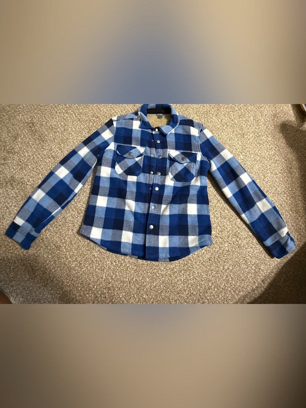 Eddie Bauer Blue and White Buffalo Plaid Kids Button-Down